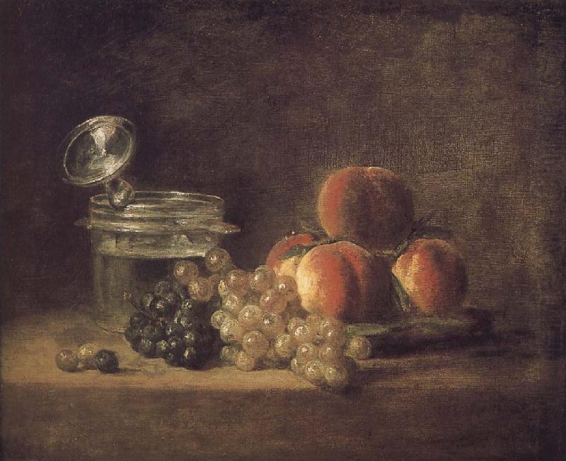 Cold peach fruit baskets with wine grapes, Jean Baptiste Simeon Chardin